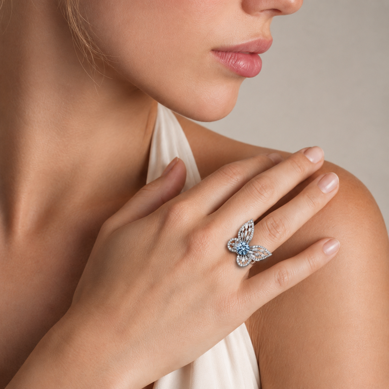 Azure Butterfly Moissanite Ring