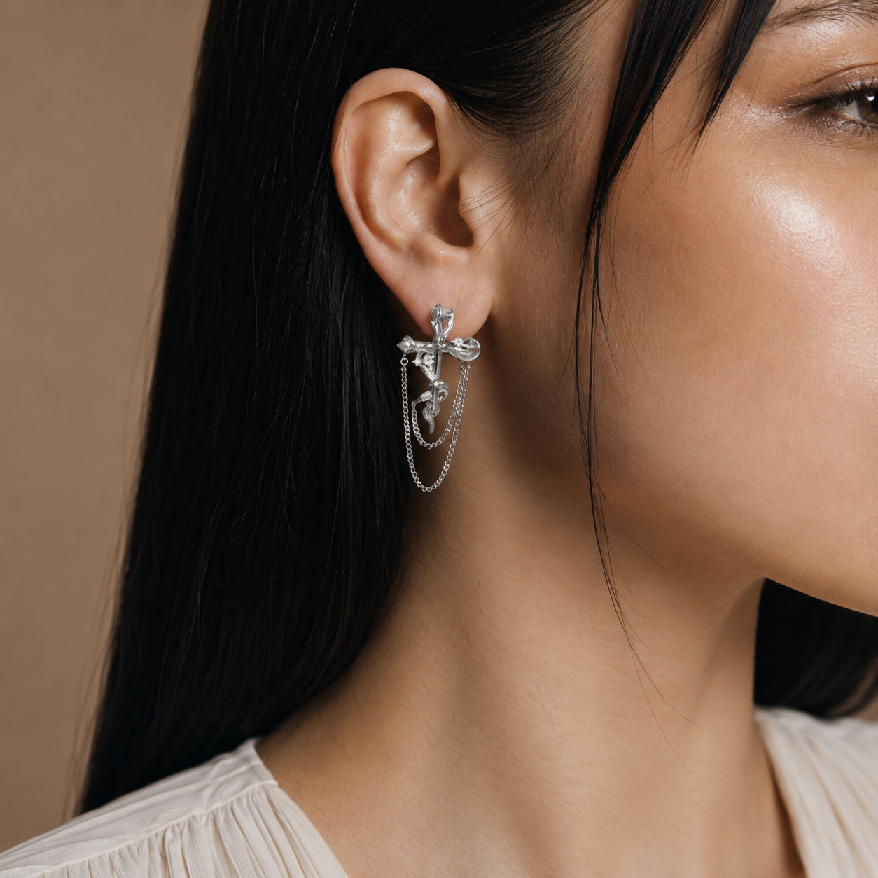 Serpentine Bow Chain Earrings